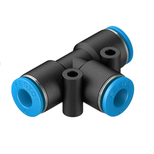T-stuk pushin aansluiting 6mm QST-6 (kunststof)
