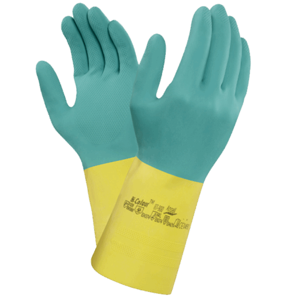 87-900 Bi-colour latex/neoprene handschoen 9,5-10 groen/geel