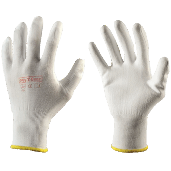 Nylon handschoen PU coating wit/wit Mt 11 1pr
